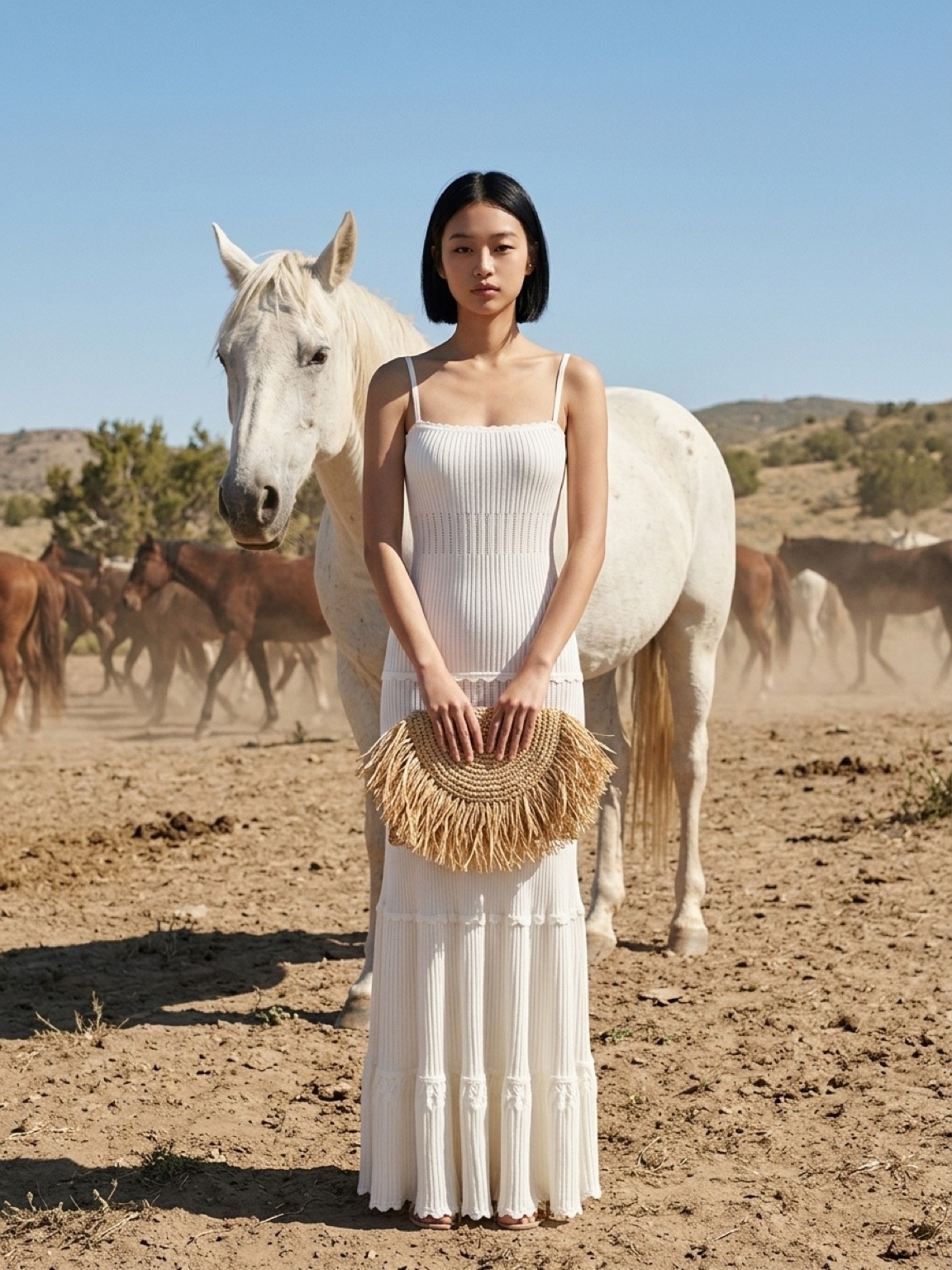 MODA-ART fashion presentation featuring a dress in a natural landscape
